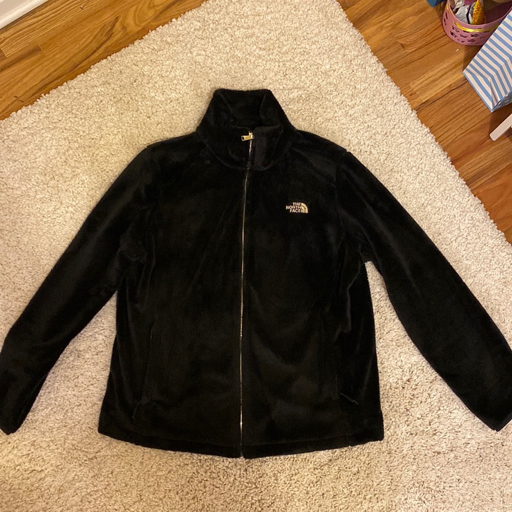 Womens Black north face fleece, gold hardware